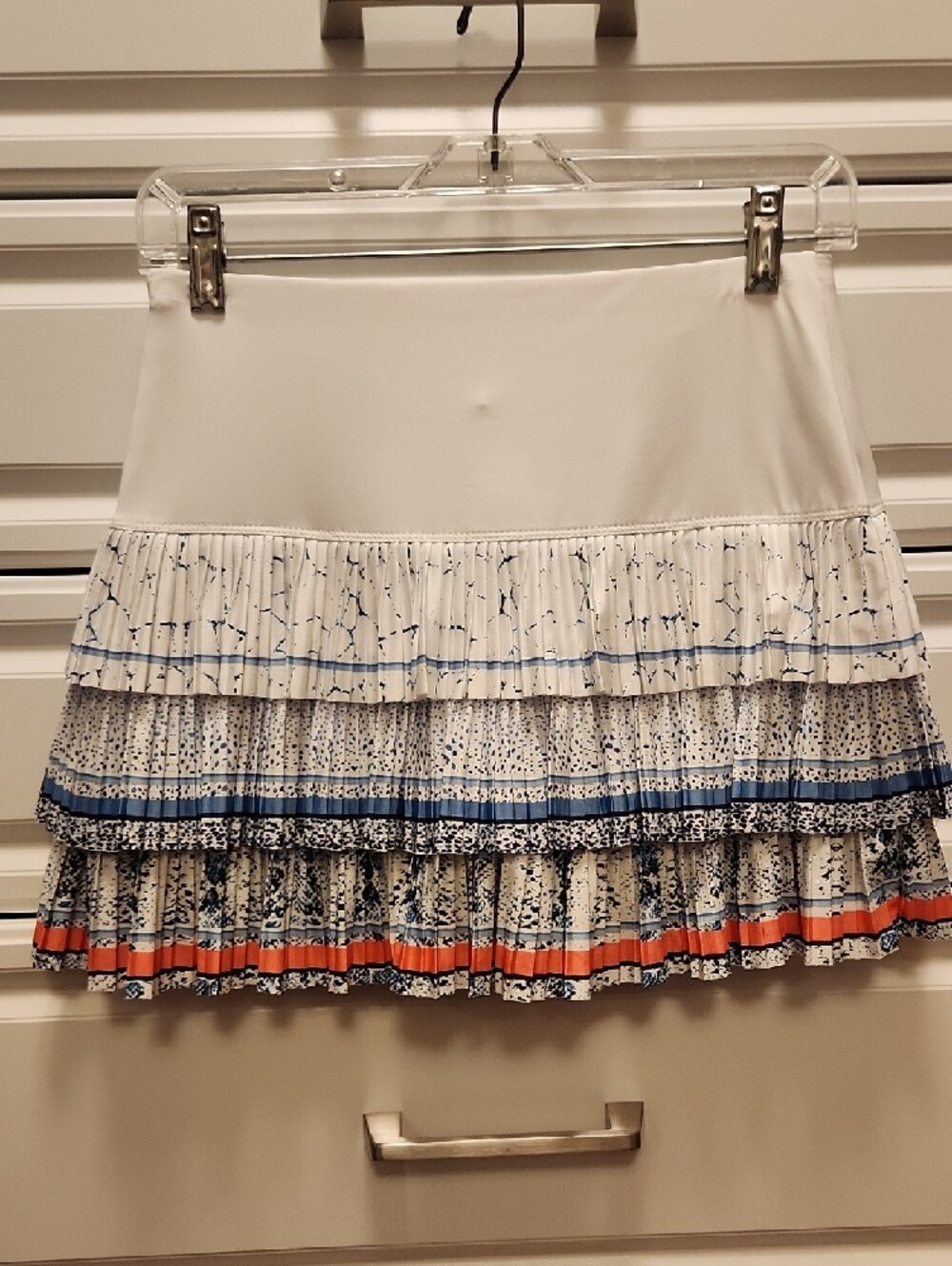 Lucky in Love White Tiered Skirt with Blue and Orange Trim - Picture 3 of 4